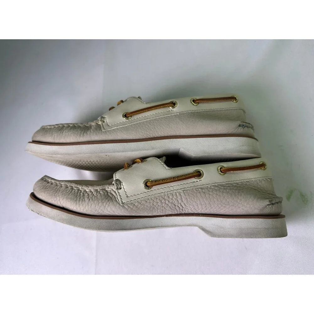 Sperry Top-Sider Authentic Original 2-Eye Boat Shoes Mens Size 8.5 Beige Leather